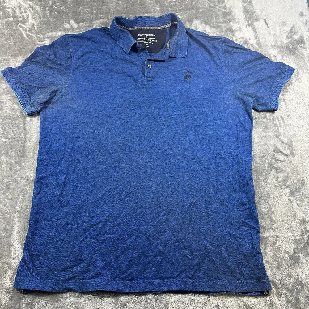 Banana Republic Shirt Men's XL‎ Navy Blue Slim Fit Pique Polo Logo Short Sleeve